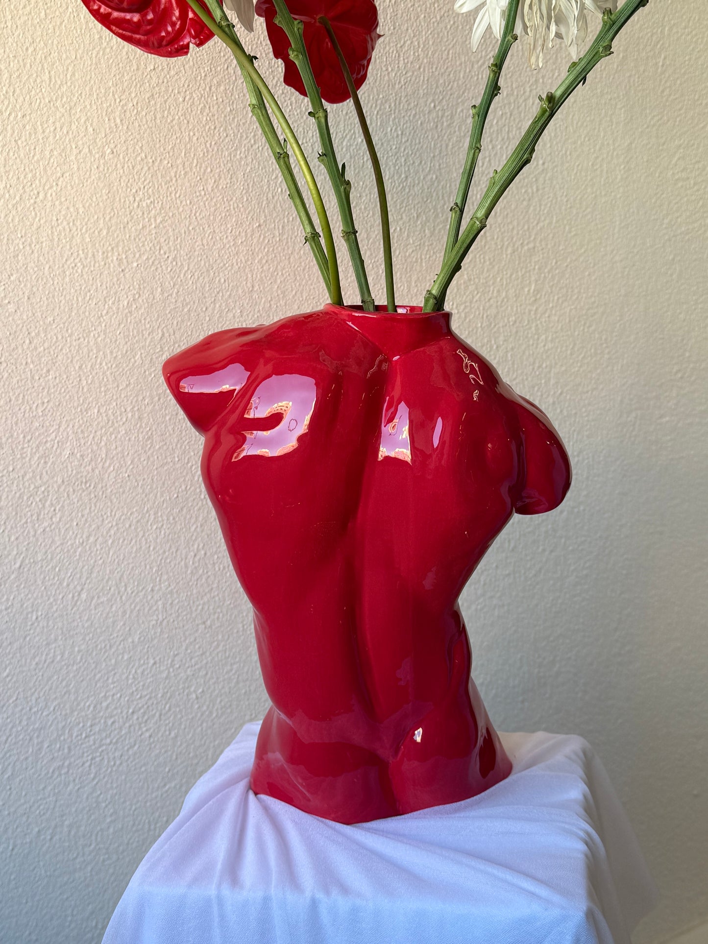 «Apollo» – Red Ceramic Male Torso Vase