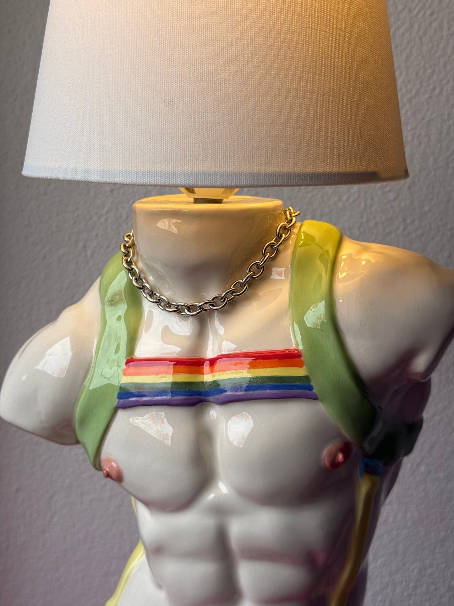 Ceramic table lamp “Apollo with straps” (rainbow)
