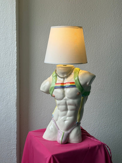 Ceramic table lamp “Apollo with straps” (rainbow)