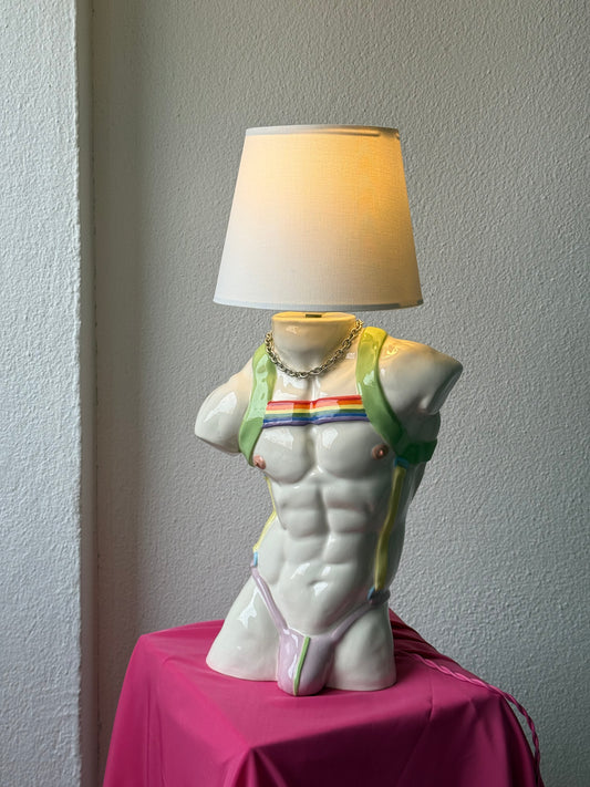 Ceramic table lamp “Apollo with straps” (rainbow)