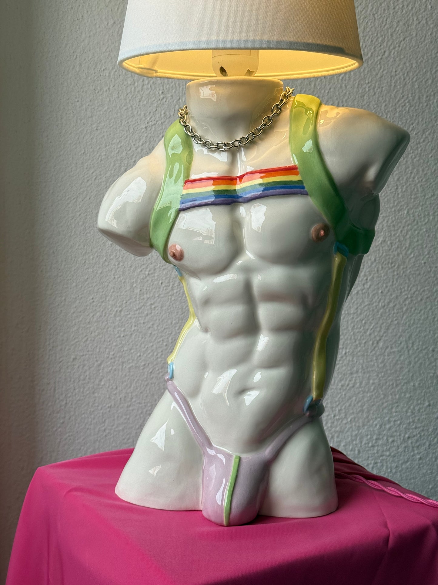 Ceramic table lamp “Apollo with straps” (rainbow)