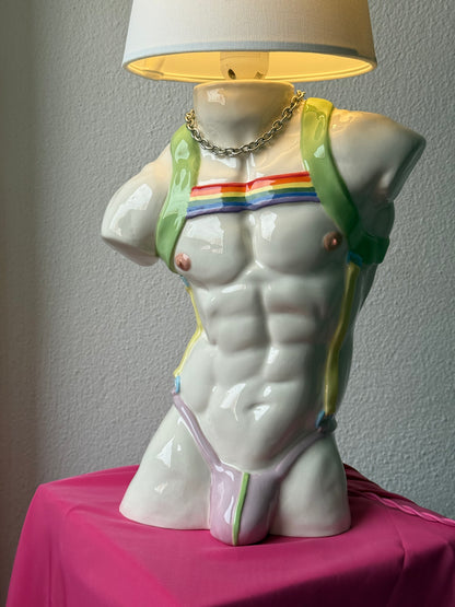 Ceramic table lamp “Apollo with straps” (rainbow)
