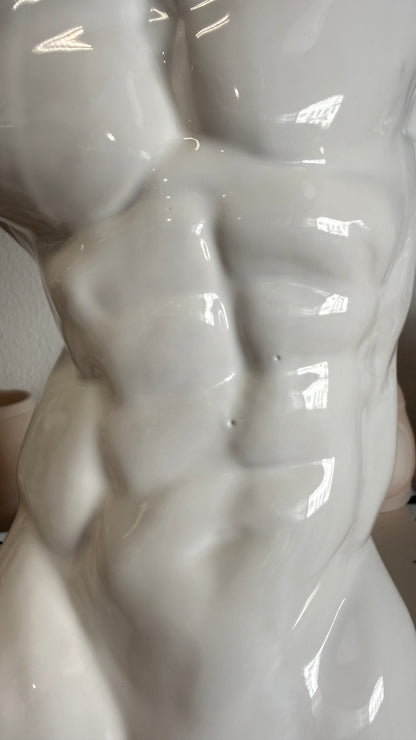 «Apollo» – White Ceramic Male Torso Vase (Discounted Item – Minor Glaze Imperfection)