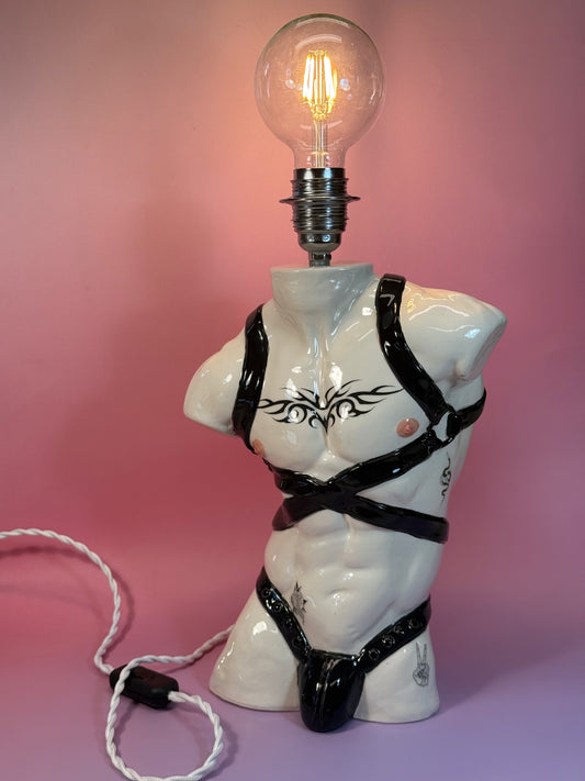 Ceramic Table Lamp «Apollo with straps” (black)