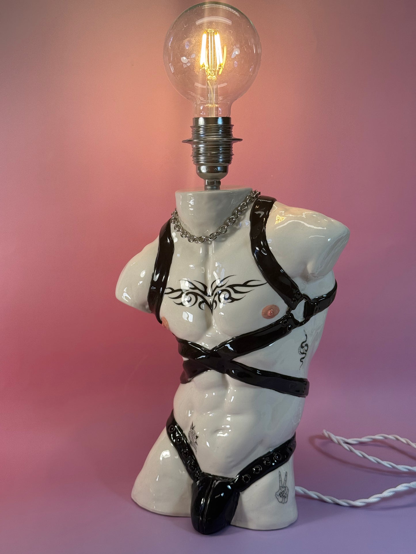 Ceramic Table Lamp «Apollo with straps” (black)