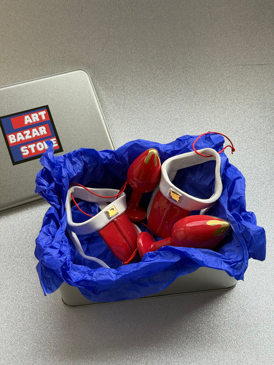 Box of Christmas tree decorations #1