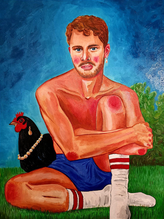 «The boy with a hen» 30*40 cm