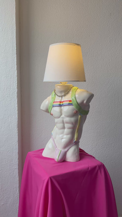 Ceramic table lamp “Apollo with straps” (rainbow)