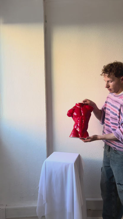 «Apollo» – Red Ceramic Male Torso Vase
